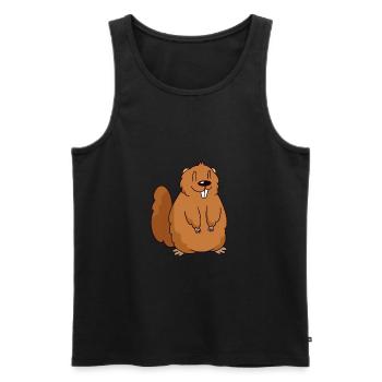 Drôle de marmotte sourit comic look - Débardeur bio Premium Homme - noir - Devant - AI Model Male 178 light (178cm)