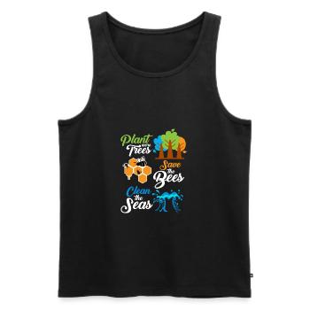 Plant more trees - save the bees - clean the seas - Männer Premium Bio Tank Top - Schwarz - Vorne - AI Model Male 178 light (178cm)