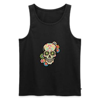 Crâne de sucre, jour des morts, Dia de los Muertos - Débardeur bio Premium Homme - noir - Devant - Michal (187cm)