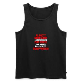 als Gott mich schuf ging er zum Teufel - Männer Premium Bio Tank Top - Schwarz - Vorne - Michal (187cm)