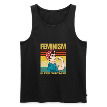 Le féminisme est mon deuxième mot F préféré drôle - Débardeur bio Premium Homme - noir - Devant - Michal (187cm)
