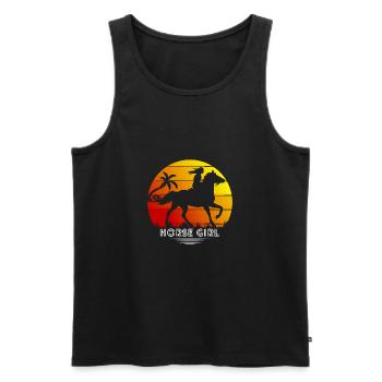 Fille chevauche sur la plage au coucher du soleil - Débardeur bio Premium Homme - noir - Devant - AI Model Male 178 light (178cm)