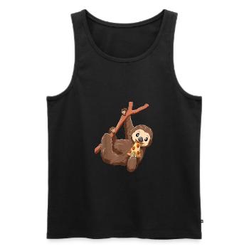 Faultier Faultiere Faul Pizza essen - Männer Premium Bio Tank Top - Schwarz - Vorne - Michal (187cm)