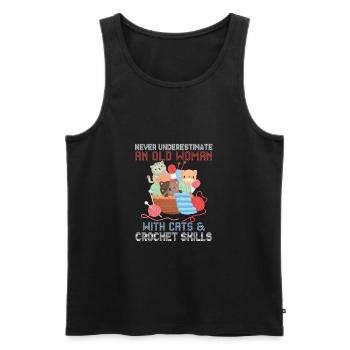 Cats and Crochet Old Woman Design - Men's Premium Organic Tank Top - black - Front - AI Model Male 178 light (178cm)