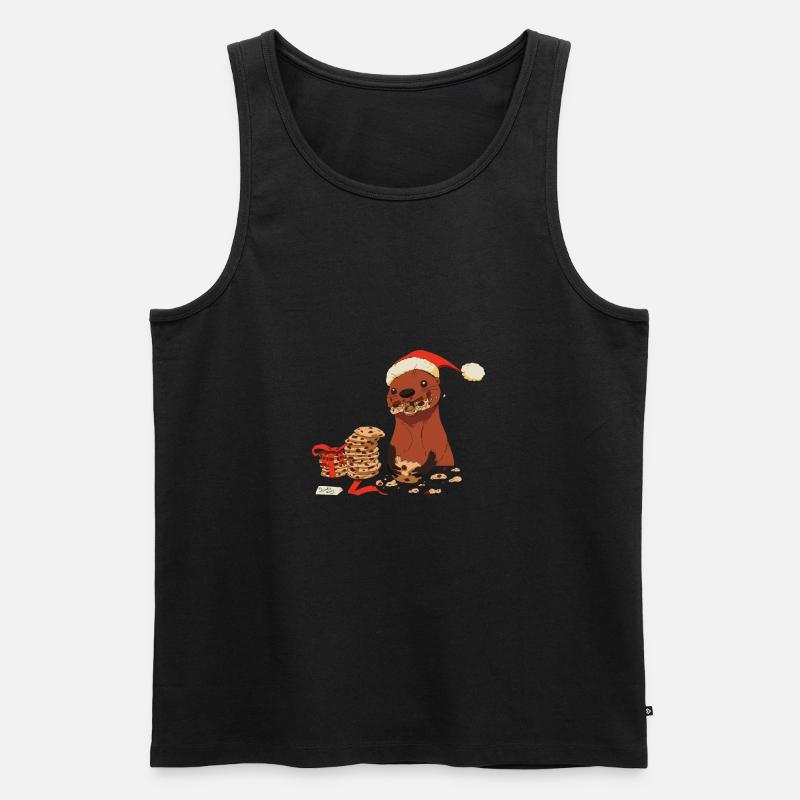 Loutre douce avec biscuits et bonnet de Noël Merry - Débardeur bio Premium Homme - noir