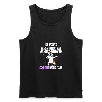 "Was mit Menschen machen" - lustig Einhorn Spruch - Männer Premium Bio Tank Top - Schwarz - Vorne - Michal (187cm)