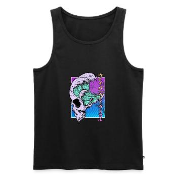 Kaganawa Great Wave Pastel Goth Skull Vaporwave - Men's Premium Organic Tank Top - black - Front - AI Model Male 178 light (178cm)