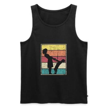 Madre jugando con niños retro rayas vintage - Débardeur bio Premium Homme - noir - Devant - AI Model Male 178 light (178cm)