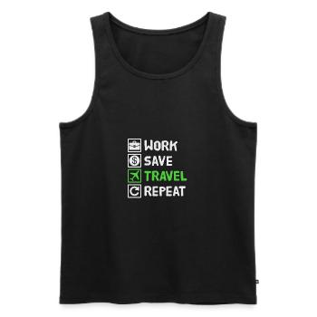 Work, Save, Travel, Repeat Urlaub, Ferien, Reise, - Männer Premium Bio Tank Top - Schwarz - Vorne - AI Model Male 178 light (178cm)