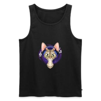 Cute Devon Rex Cat I Music Lover I Headphones - Männer Premium Bio Tank Top - Schwarz - Vorne - AI Model Male 178 light (178cm)