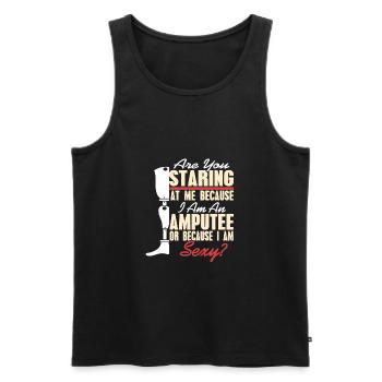Starrst du mich an, weil ich amputiert bin? - Männer Premium Bio Tank Top - Schwarz - Vorne - AI Model Male 178 light (178cm)