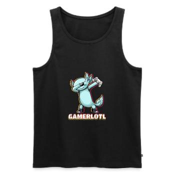 Dabbing Blue Axolotl Gamer, der Videospiele liebt - Männer Premium Bio Tank Top - Schwarz - Vorne - AI Model Male 178 light (178cm)