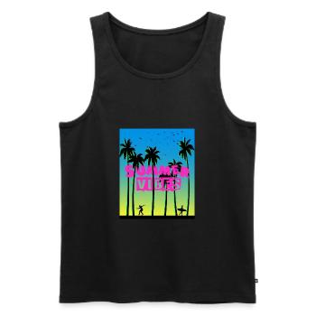 Ambiances d’été des années 90 Sunset Skateboard Surf - Débardeur bio Premium Homme - noir - Devant - AI Model Male 178 light (178cm)