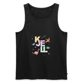 KJELL - Beautiful boy name with cute dinosaurs - Men's Premium Organic Tank Top - black - Front - Michal (187cm)
