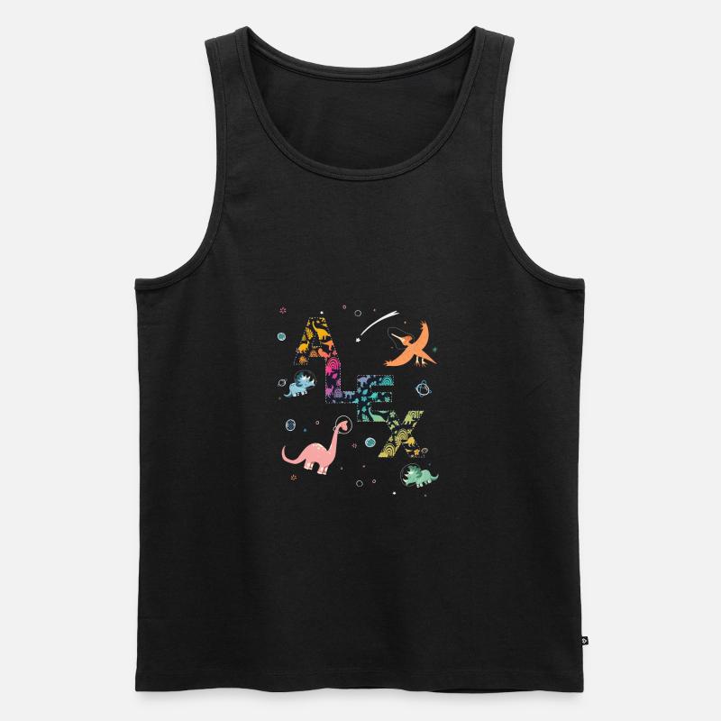 ALEX - Schöner Jungen Name mit süßen Dinosaurier - Männer Premium Bio Tank Top - Schwarz