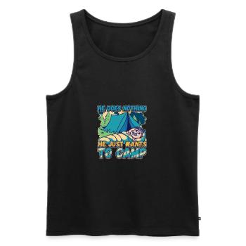 He doesn't do anything He just wants to camp - camping nature - Men's Premium Organic Tank Top - black - Front - AI Model Male 178 light (178cm)