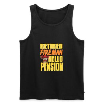 Retired Fireman Hello Pension Retirement Outfit - Men's Premium Organic Tank Top - black - Front - AI Model Male 178 light (178cm)