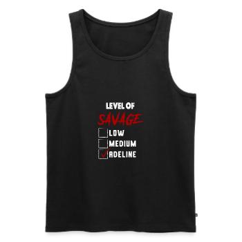 Niveau de sauvagerie: ADELINE Checkmark Novelty Custom - Débardeur bio Premium Homme - noir - Devant - AI Model Male 178 light (178cm)