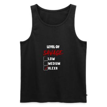 Level of Savage: ALEXA Checkmark Novelty Custom Na - Men's Premium Organic Tank Top - black - Front - AI Model Male 178 light (178cm)