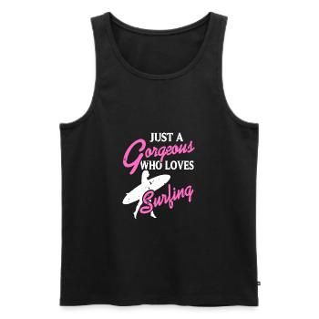 Just A Gorgeous Who Loves Surfing T-Shirt - Männer Premium Bio Tank Top - Schwarz - Vorne - Michal (187cm)