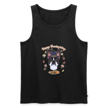 Joyeux Thanksgiving I Dog Lover I Boston Terrier - Débardeur bio Premium Homme - noir - Devant - Michal (187cm)