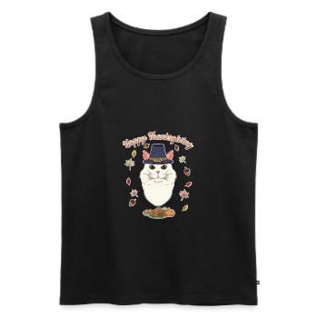 Turkish Angora Cat Lover I Happy Thanksgiving - Men's Premium Organic Tank Top - black - Front - AI Model Male 178 light (178cm)