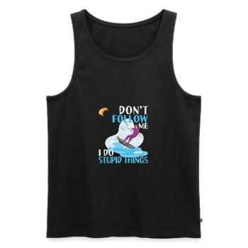 Don't Follow Me I Do Stupid Things Kiteboarding - Men's Premium Organic Tank Top - black - Front - AI Model Male 178 light (178cm)