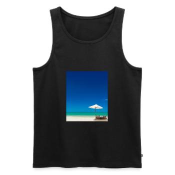 Vacances d’été sur la plage de sable à côté de l’océan - Débardeur bio Premium Homme - noir - Devant - AI Model Male 178 light (178cm)