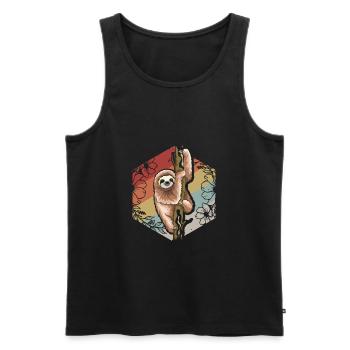 Süßes Retro Vintage Blumen Faultier - Männer Premium Bio Tank Top - Schwarz - Vorne - Michal (187cm)