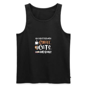 Life is better with a Coffee Cats and Books Cat - Men's Premium Organic Tank Top - black - Front - Michal (187cm)