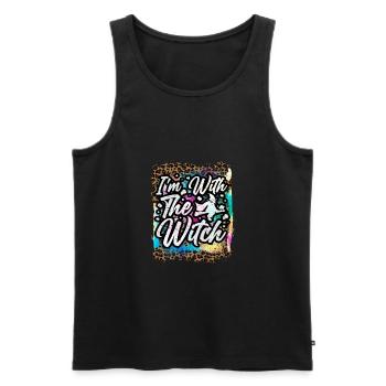 Halloween Je suis avec la sorcière Tie Dye - Débardeur bio Premium Homme - noir - Devant - AI Model Male 178 light (178cm)