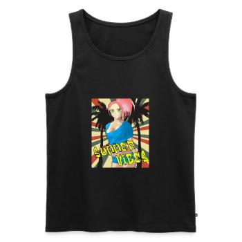 Summer vibes - Anime Palm Trees and Beach - Men's Premium Organic Tank Top - black - Front - Michal (187cm)