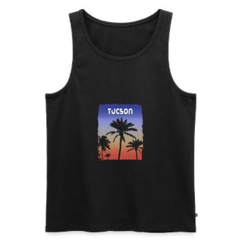 Tucson Arizona coucher de soleil vacances Souvenir palmier - Débardeur bio Premium Homme - noir - Devant - Michal (187cm)