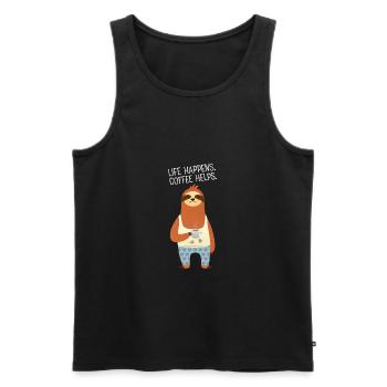Life Happens - Coffee Helps - Cute Sloth - Men's Premium Organic Tank Top - black - Front - Michal (187cm)