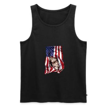 Katze Meowica Amerika Flagge Day 4th of July - Männer Premium Bio Tank Top - Schwarz - Vorne - Michal (187cm)