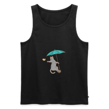 Chat avec parapluie - oiseau - chaton - cadeau - Débardeur bio Premium Homme - noir - Devant - Michal (187cm)