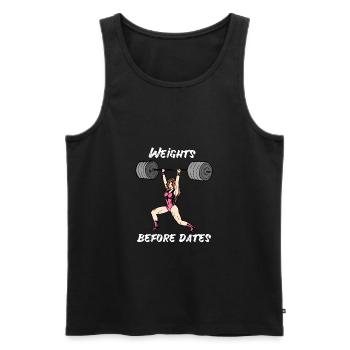 Weights Before Dates Weightlifting Gym Strong Woman - Men's Premium Organic Tank Top - black - Front - AI Model Male 178 light (178cm)