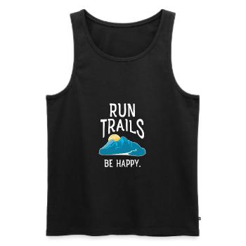 Run Trails - Be Happy - Retro Mountain Design - Men's Premium Organic Tank Top - black - Front - AI Model Male 178 light (178cm)