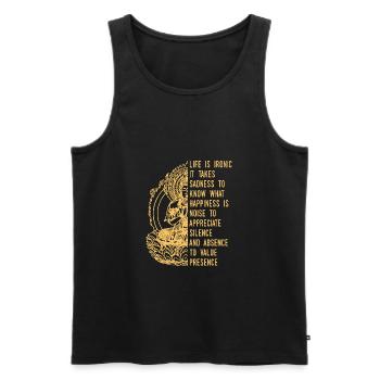 Life Is Ironic Buddha Quote - Männer Premium Bio Tank Top - Schwarz - Vorne - AI Model Male 178 light (178cm)