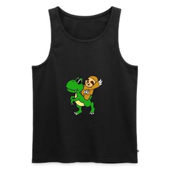 Sloth Riding T-Rex T-Shirt Funny Cute Sloth - Men's Premium Organic Tank Top - black - Front - Michal (187cm)