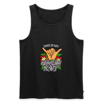 This Is My Hawaiian Shirt Aloha Luau Tropical - Men's Premium Organic Tank Top - black - Front - AI Model Male 178 light (178cm)