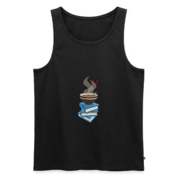 Cup of coffee bookworm t-shirt gift - Men's Premium Organic Tank Top - black - Front - Michal (187cm)