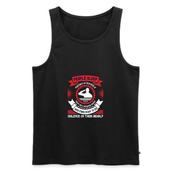 People sleep peaceably in their beds at night - Men's Premium Organic Tank Top - black - Front - AI Model Male 178 light (178cm)