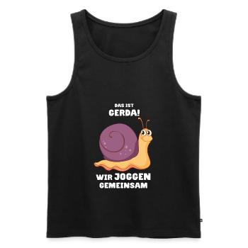 Das ist Gerda Wir joggen gemeinsam, Laufen, Rennen - Männer Premium Bio Tank Top - Schwarz - Vorne - Michal (187cm)