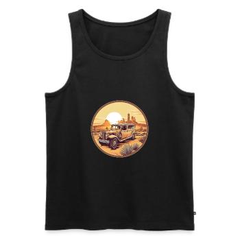 Oldtimer in the Desert - Men's Premium Organic Tank Top - black - Front - AI Model Male 178 light (178cm)