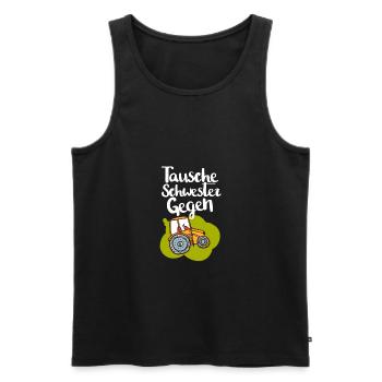 Tausche Schwester Gegen Traktor Bagger Baggern - Männer Premium Bio Tank Top - Schwarz - Vorne - AI Model Male 178 light (178cm)