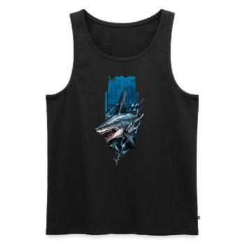 Conception de requin féroce : Prédateur bleu profond - Débardeur bio Premium Homme - noir - Devant - AI Model Male 178 light (178cm)