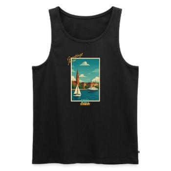 Kiel Vintage Illustration de Voyage - Allemagne - Débardeur bio Premium Homme - noir - Devant - Michal (187cm)