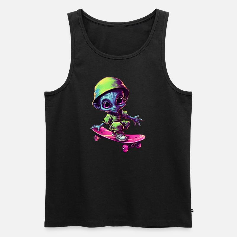 Blau-Pinker Alien Skateboarder: Kosmische Tricks - Männer Premium Bio Tank Top - Schwarz