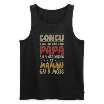 Conçu avec amour par papa et maman en 9 mois - Débardeur bio Premium Homme - noir - Devant - AI Model Male 178 light (178cm)
